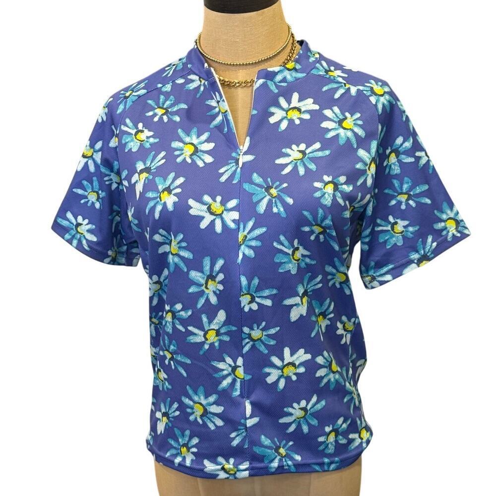 TREK Blue/Purple floral Club Raglan Cycling Jersey Biking Top Shirt Women size M